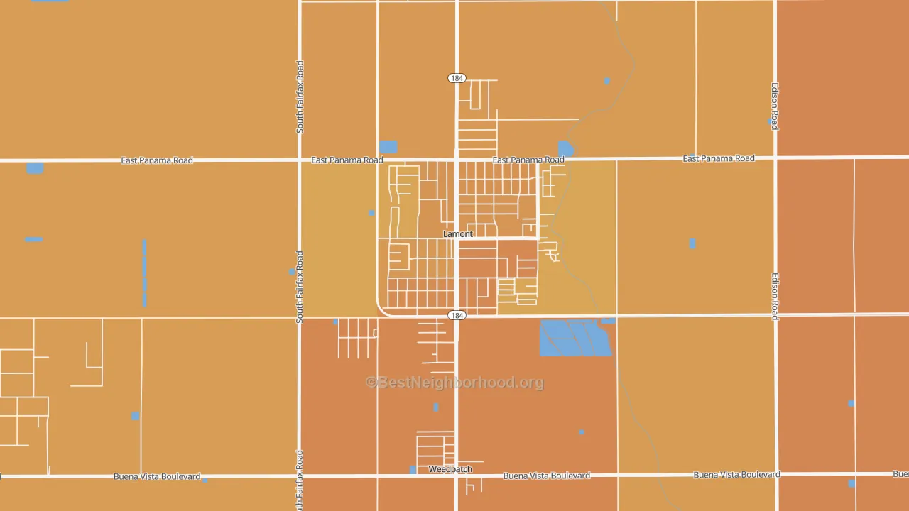 Map of the best neighborhoods in the 93241 area, with better matches in green and worse matches in red