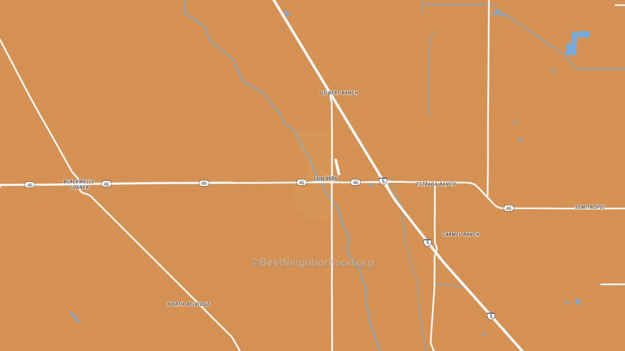 Map of the best neighborhoods in the 93249 area, with better matches in green and worse matches in red