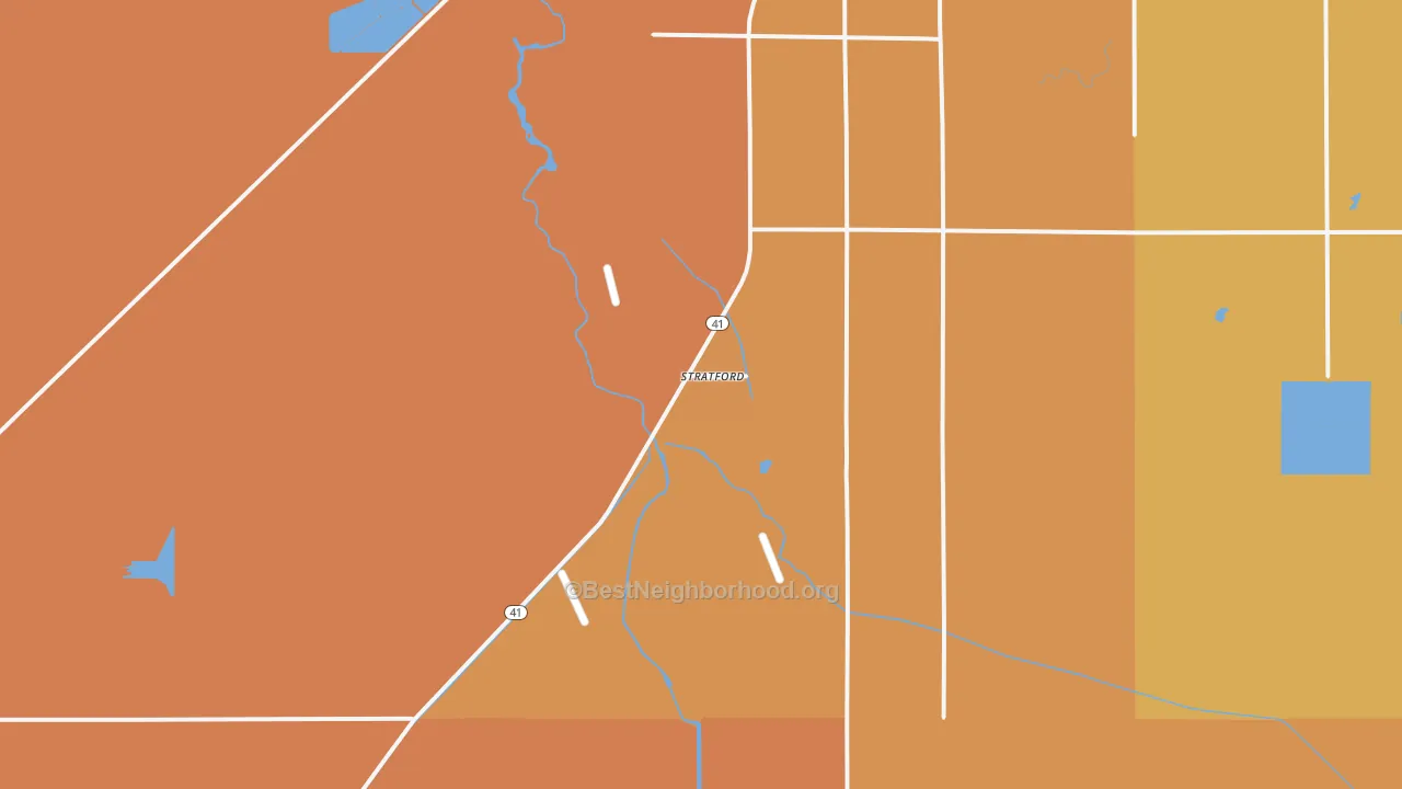 Map of the best neighborhoods in the 93266 area, with better matches in green and worse matches in red