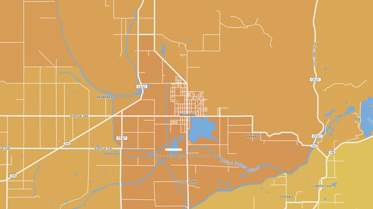 Map of the best neighborhoods in the 93286 area, with better matches in green and worse matches in red