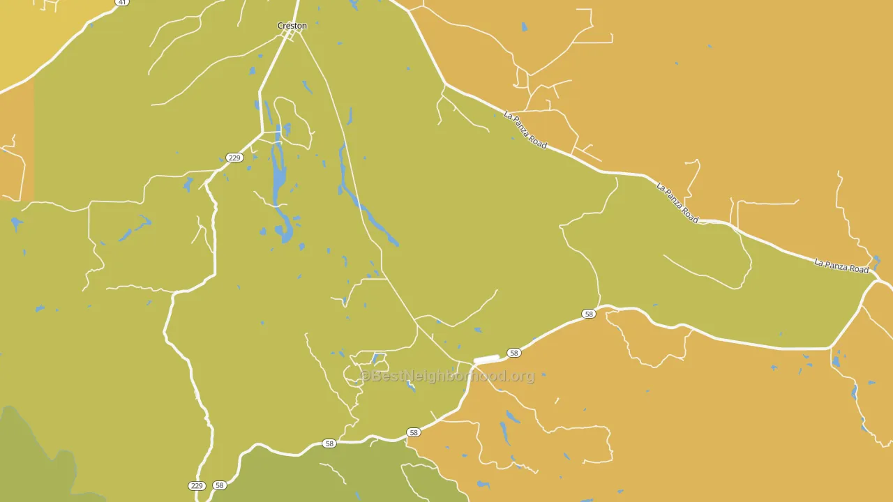 Map of the best neighborhoods in the 93432 area, with better matches in green and worse matches in red