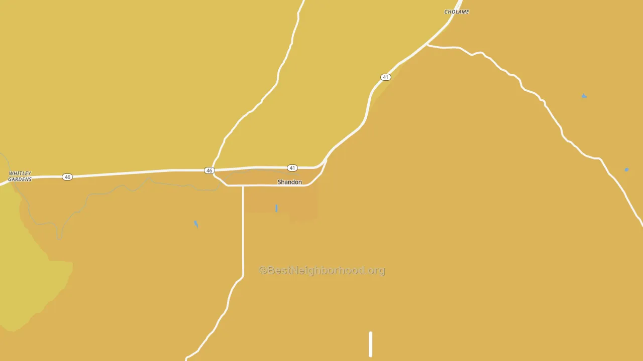 Map of the best neighborhoods in the 93461 area, with better matches in green and worse matches in red
