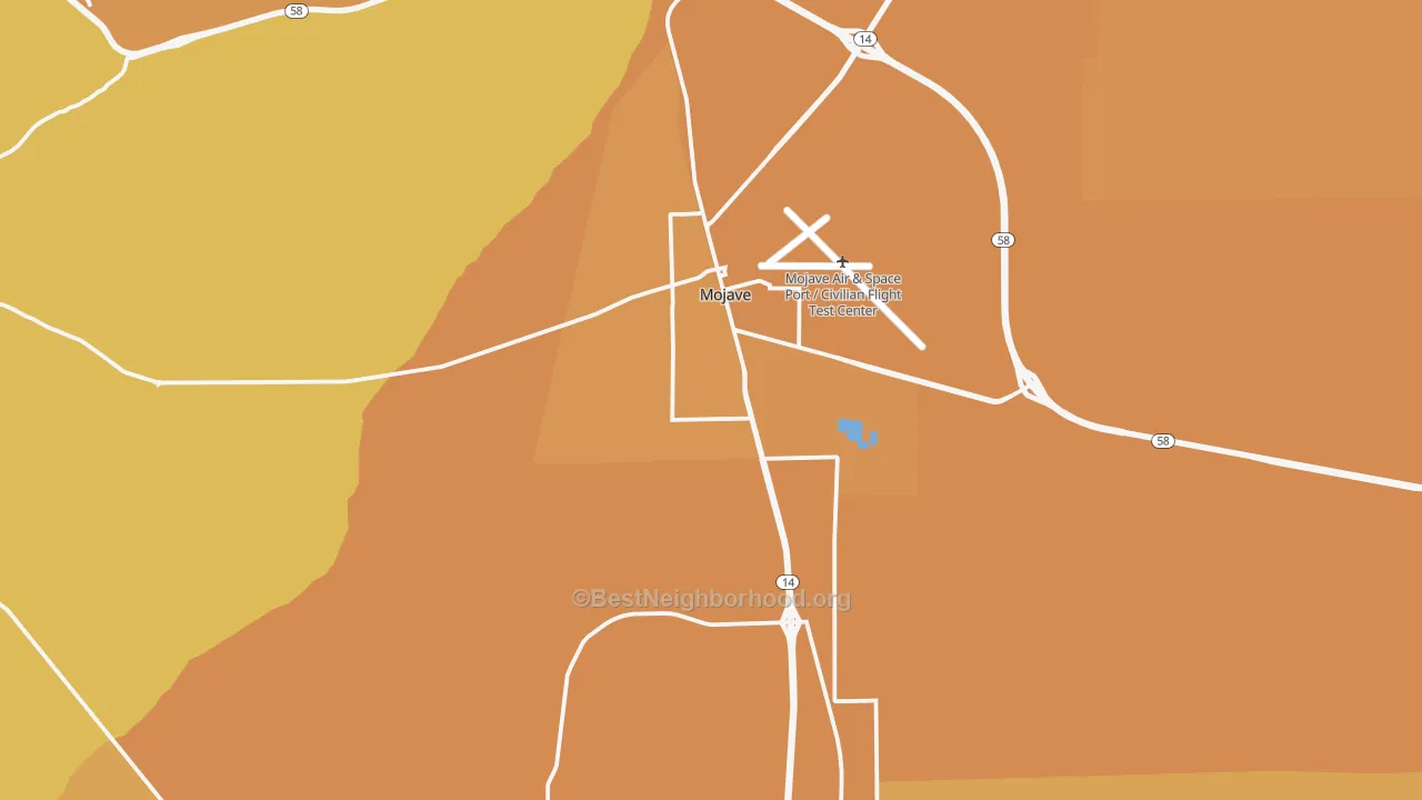 Map of the best neighborhoods in the 93501 area, with better matches in green and worse matches in red