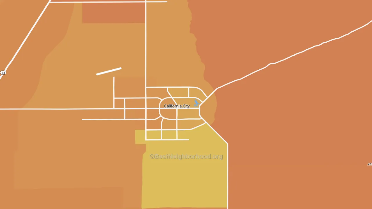 Map of the best neighborhoods in the 93505 area, with better matches in green and worse matches in red