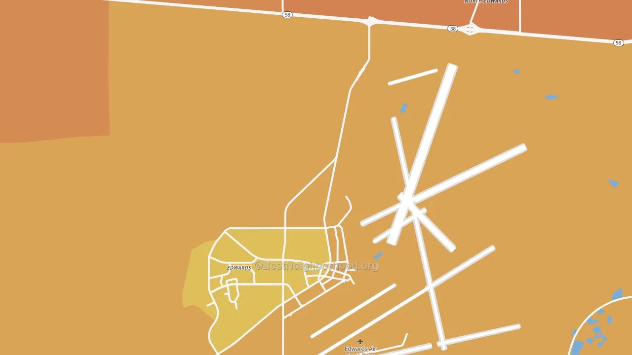 Map of the best neighborhoods in the 93523 area, with better matches in green and worse matches in red