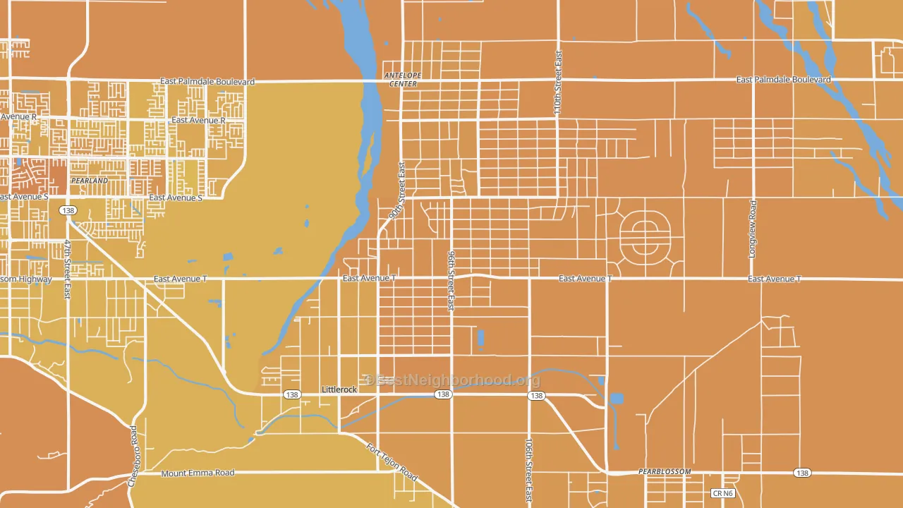 Map of the best neighborhoods in the 93543 area, with better matches in green and worse matches in red