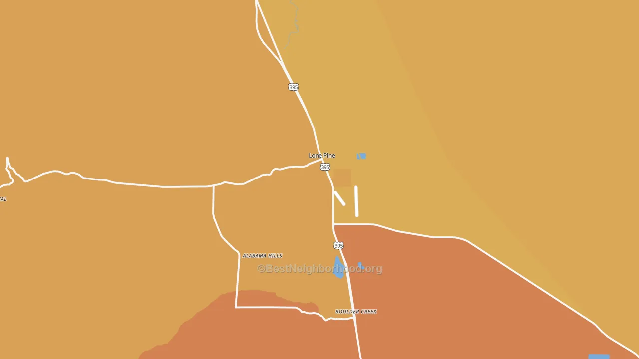 Map of the best neighborhoods in the 93545 area, with better matches in green and worse matches in red