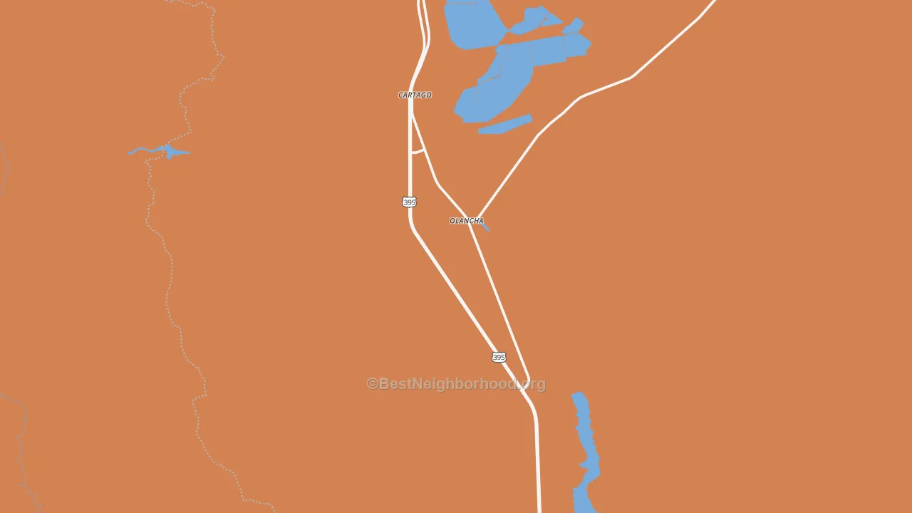 Map of the best neighborhoods in the 93549 area, with better matches in green and worse matches in red