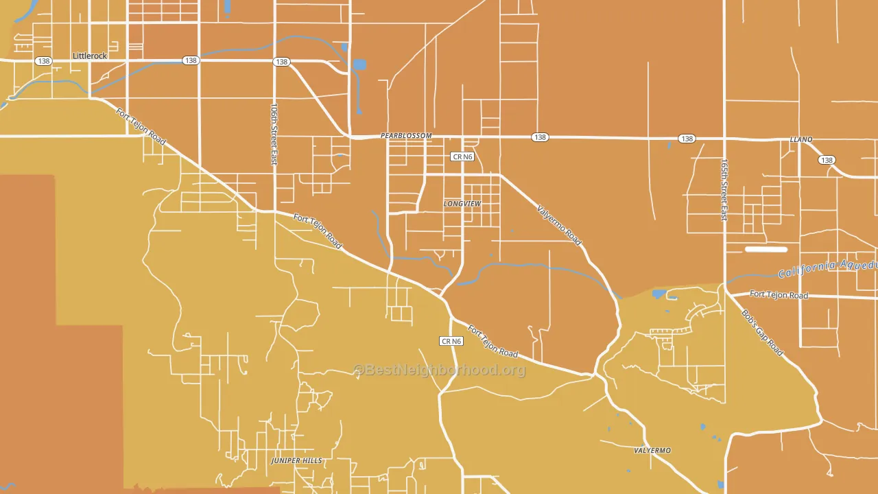 Map of the best neighborhoods in the 93553 area, with better matches in green and worse matches in red