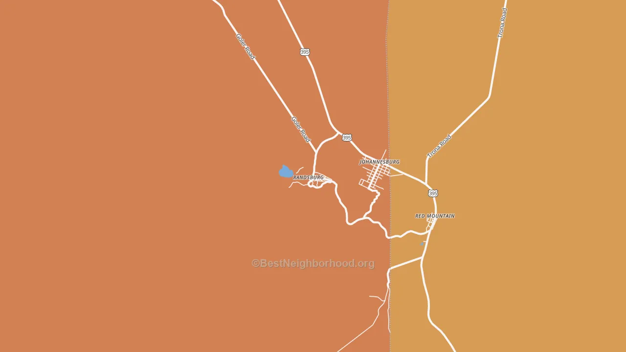 Map of the best neighborhoods in the 93554 area, with better matches in green and worse matches in red