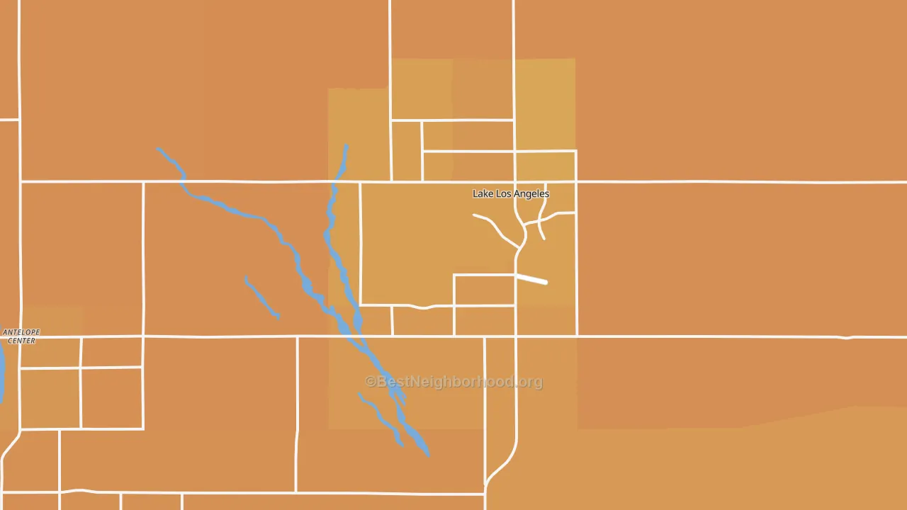 Map of the best neighborhoods in the 93591 area, with better matches in green and worse matches in red