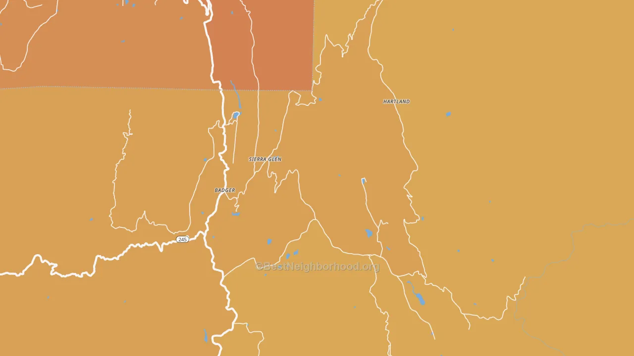 Map of the best neighborhoods in the 93603 area, with better matches in green and worse matches in red