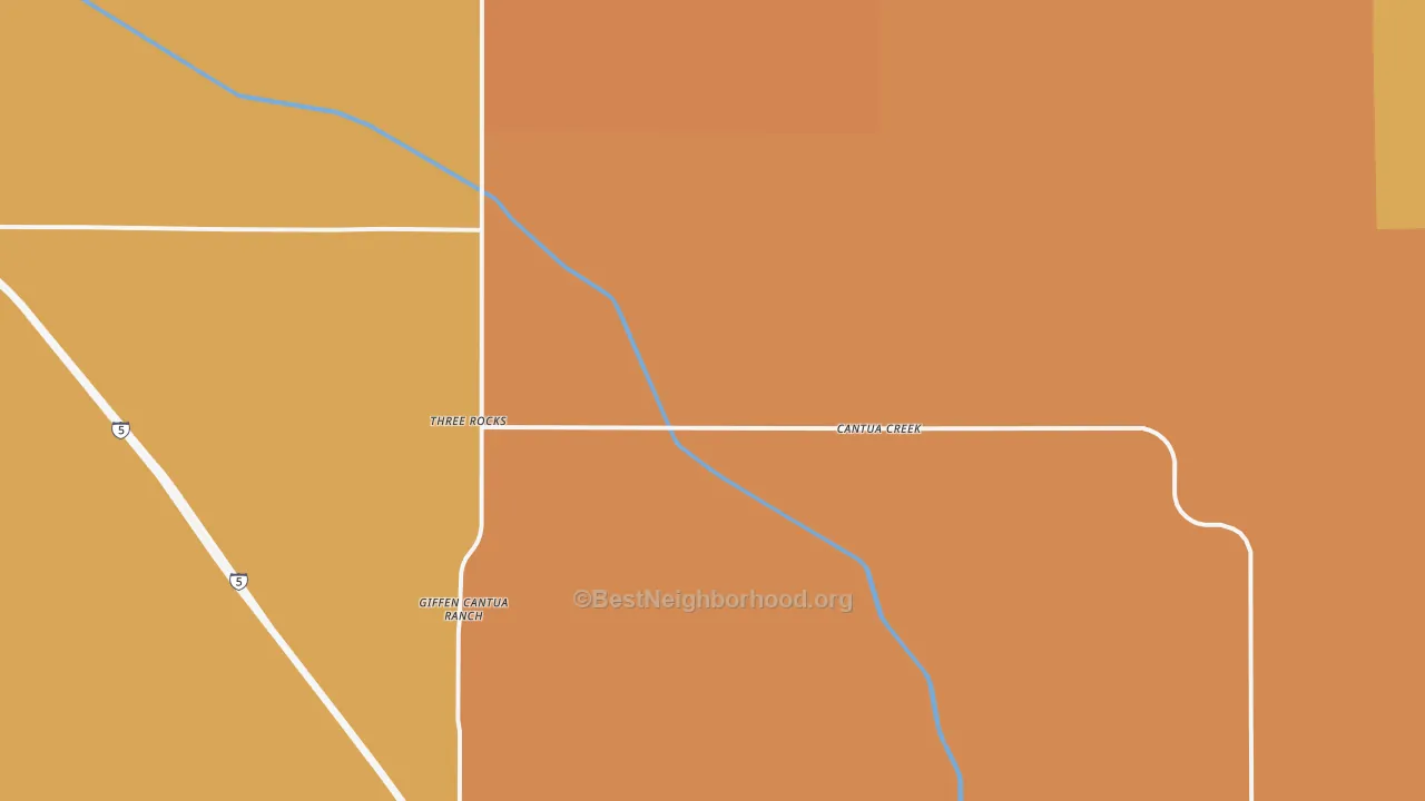 Map of the best neighborhoods in the 93608 area, with better matches in green and worse matches in red