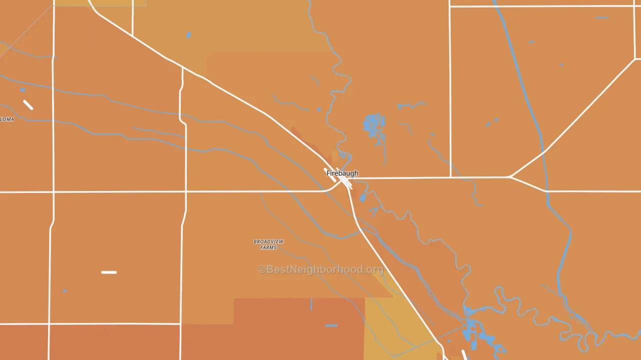 Map of the best neighborhoods in the 93622 area, with better matches in green and worse matches in red