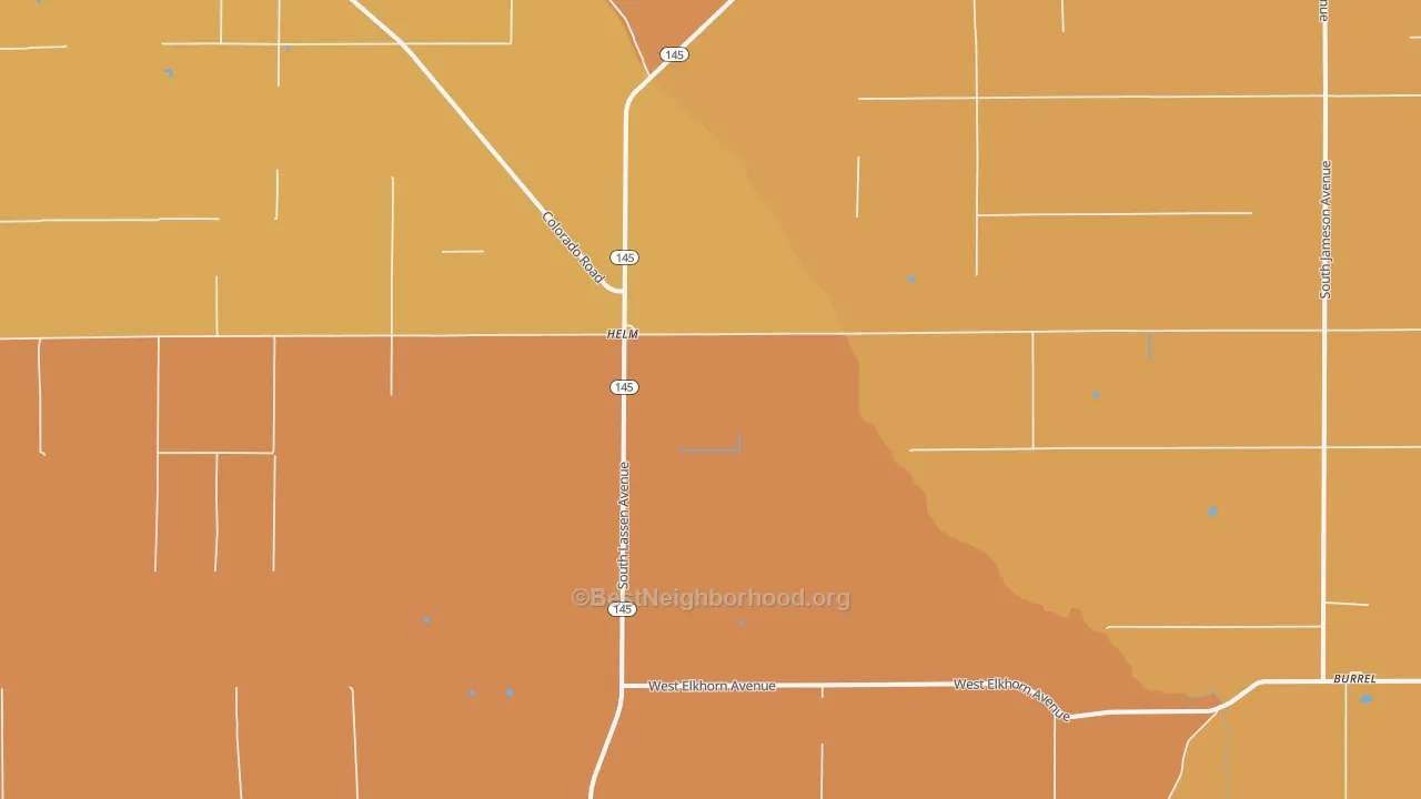 Map of the best neighborhoods in the 93627 area, with better matches in green and worse matches in red