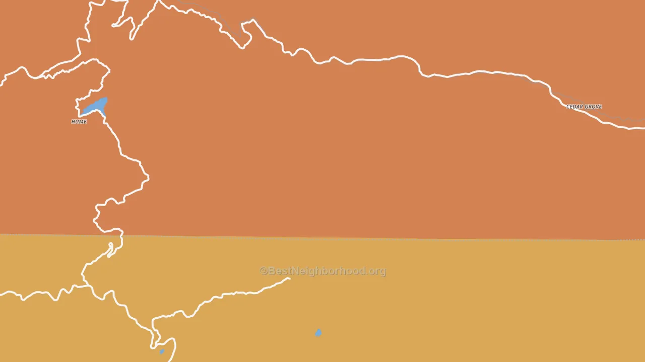 Map of the best neighborhoods in the 93633 area, with better matches in green and worse matches in red