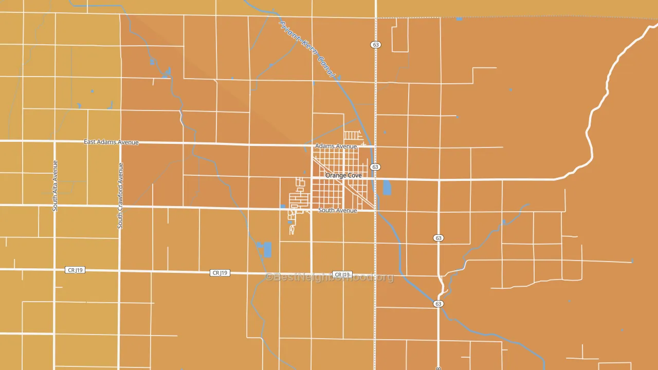 Map of the best neighborhoods in the 93646 area, with better matches in green and worse matches in red