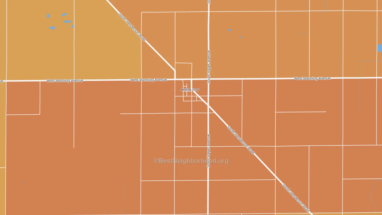 Map of the best neighborhoods in the 93652 area, with better matches in green and worse matches in red