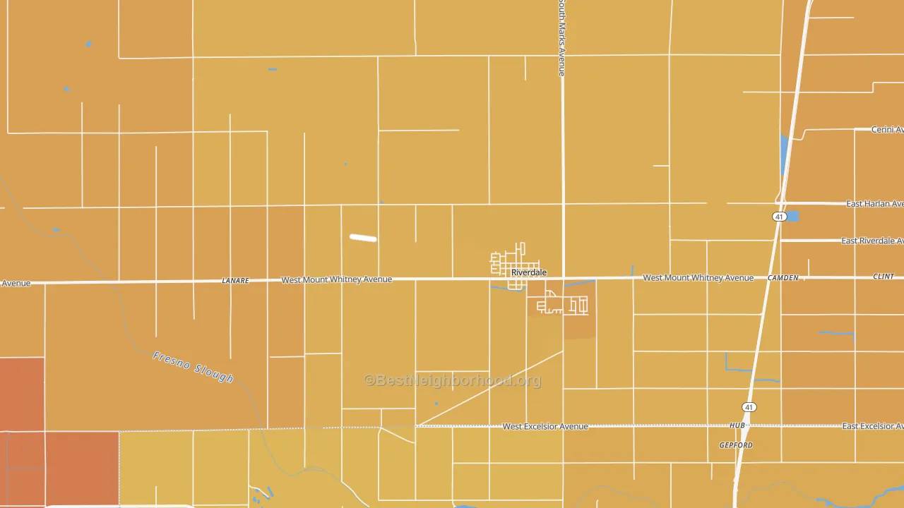 Map of the best neighborhoods in the 93656 area, with better matches in green and worse matches in red
