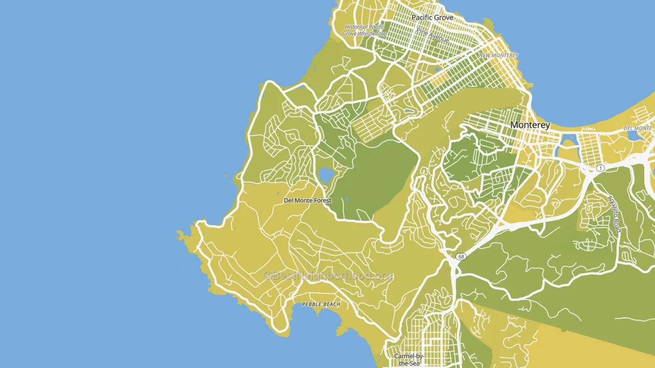 Map of the best neighborhoods in the 93953 area, with better matches in green and worse matches in red