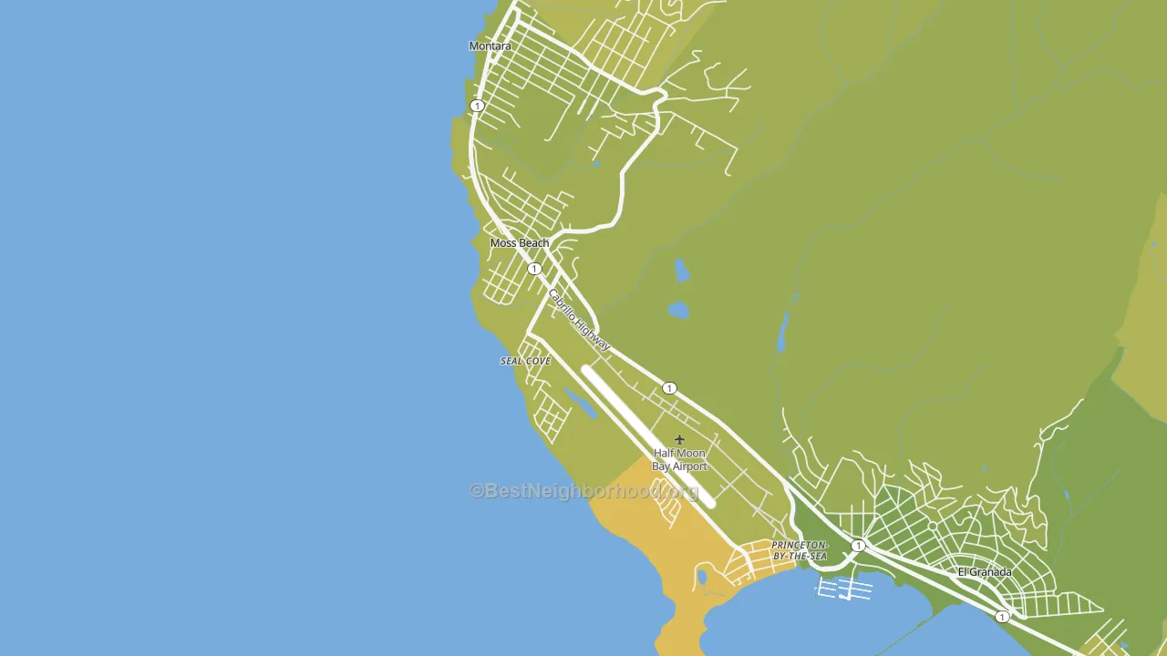 Map of the best neighborhoods in the 94038 area, with better matches in green and worse matches in red