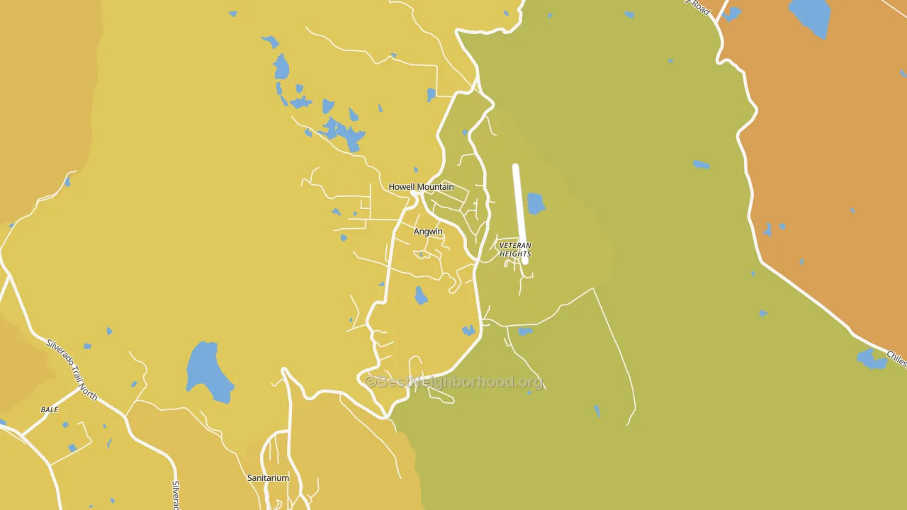 Map of the best neighborhoods in the 94508 area, with better matches in green and worse matches in red