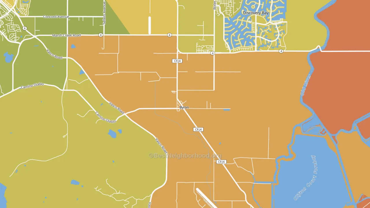 Map of the best neighborhoods in the 94514 area, with better matches in green and worse matches in red