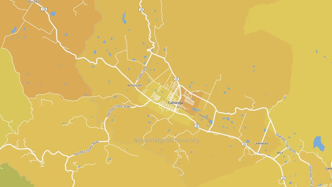 Map of the best neighborhoods in the 94515 area, with better matches in green and worse matches in red