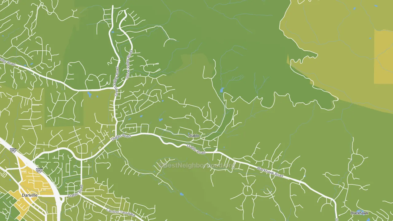 Map of the best neighborhoods in the 94528 area, with better matches in green and worse matches in red