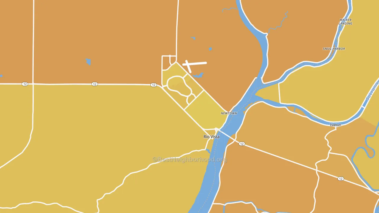 Map of the best neighborhoods in the 94571 area, with better matches in green and worse matches in red