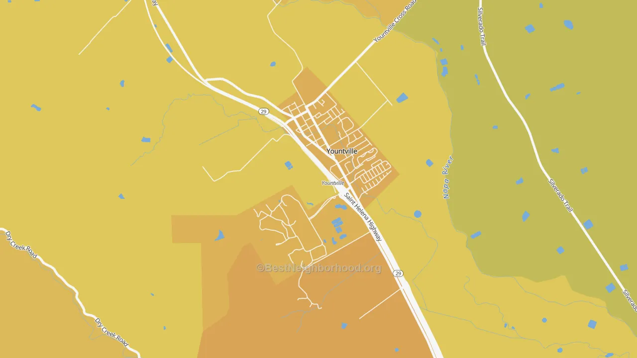 Map of the best neighborhoods in the 94599 area, with better matches in green and worse matches in red