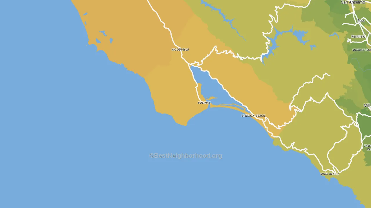 Map of the best neighborhoods in the 94924 area, with better matches in green and worse matches in red