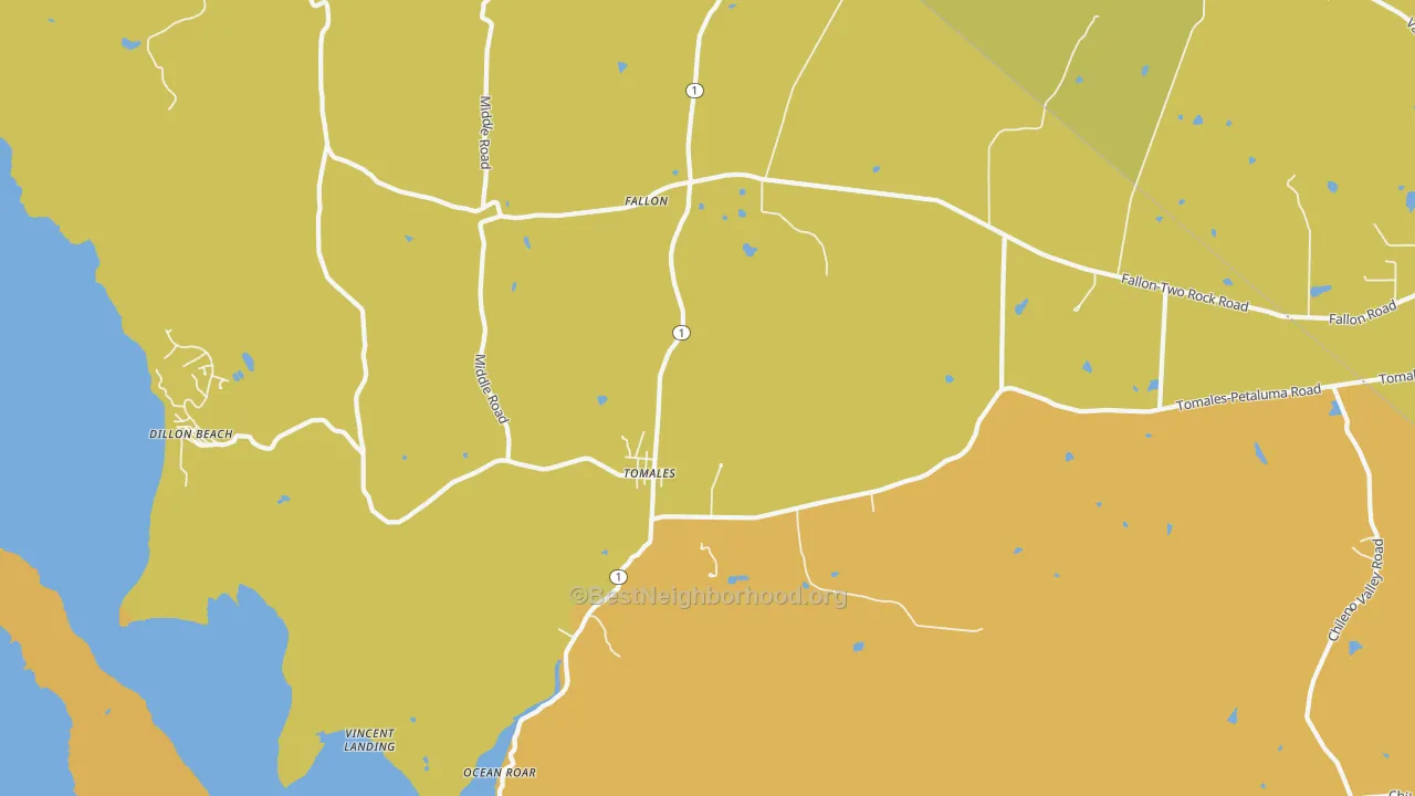 Map of the best neighborhoods in the 94971 area, with better matches in green and worse matches in red