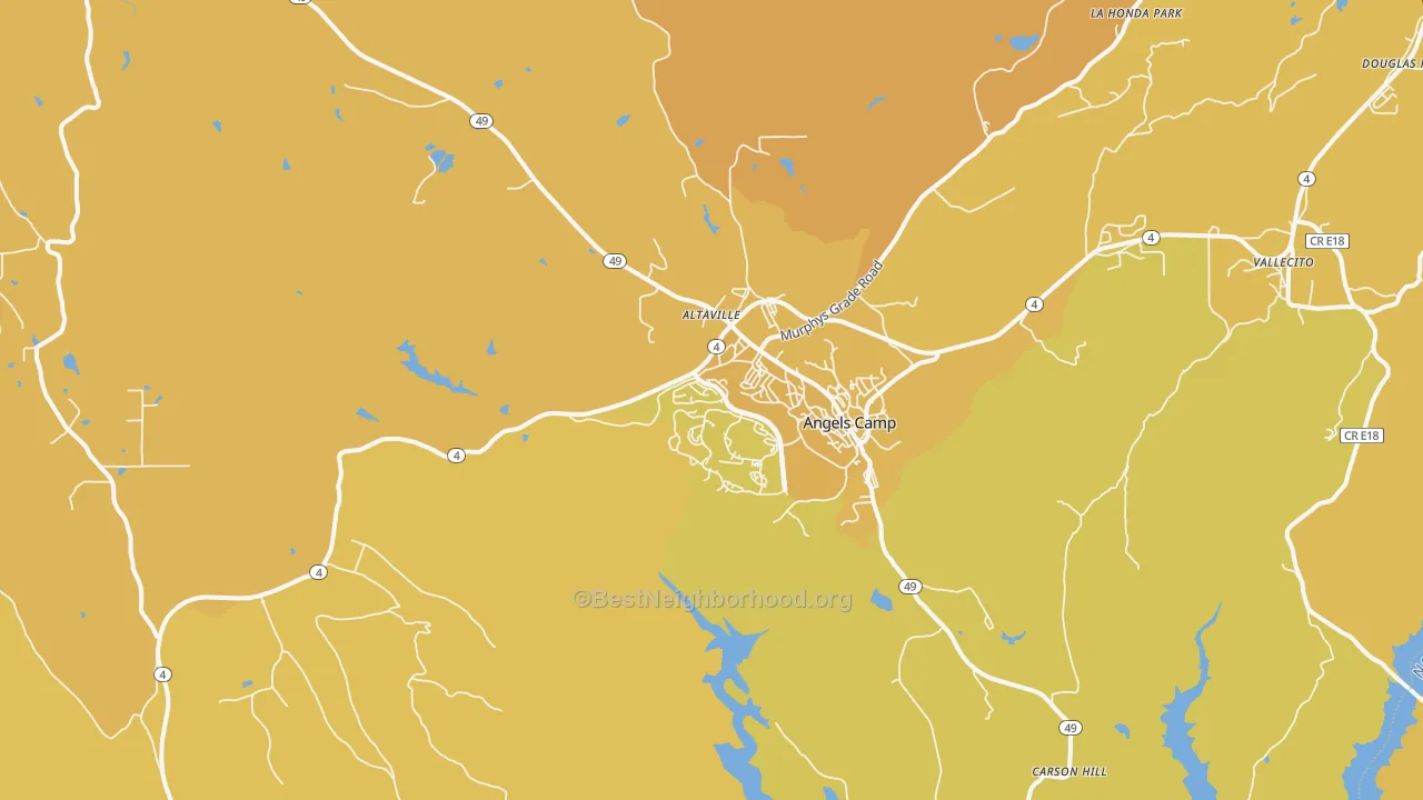 Map of the best neighborhoods in the 95222 area, with better matches in green and worse matches in red