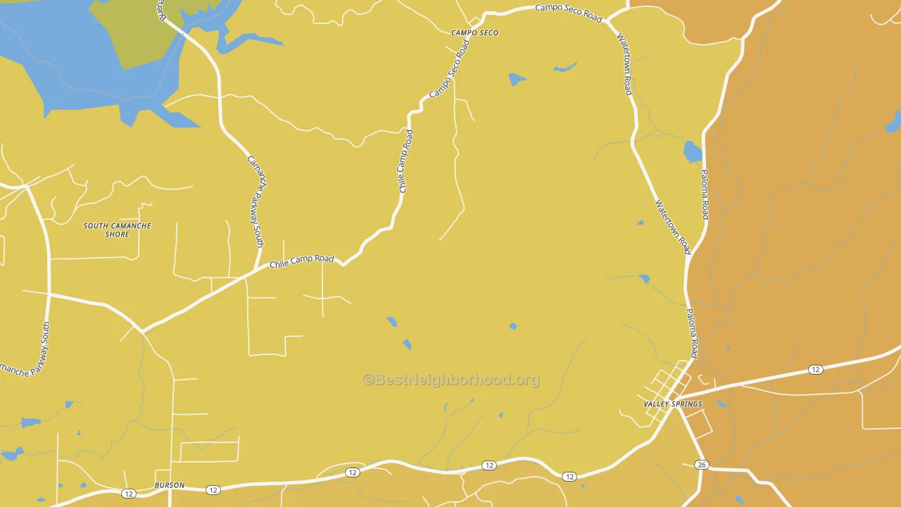 Map of the best neighborhoods in the 95226 area, with better matches in green and worse matches in red