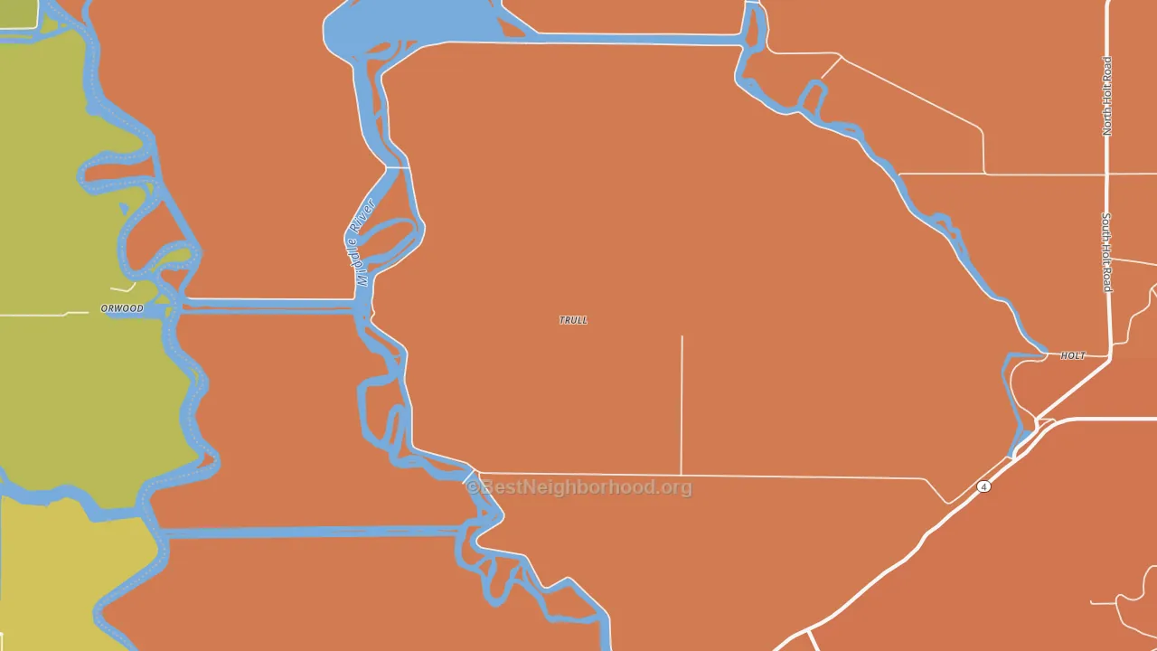 Map of the best neighborhoods in the 95234 area, with better matches in green and worse matches in red