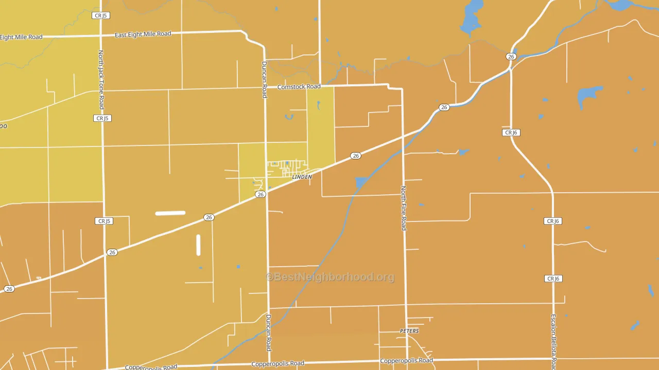Map of the best neighborhoods in the 95236 area, with better matches in green and worse matches in red