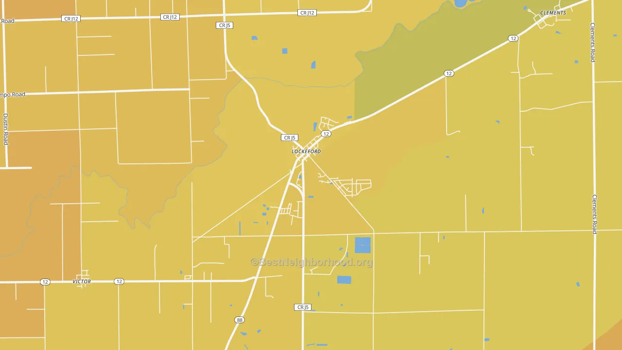 Map of the best neighborhoods in the 95237 area, with better matches in green and worse matches in red