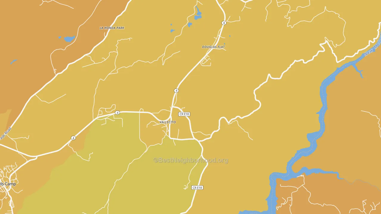 Map of the best neighborhoods in the 95251 area, with better matches in green and worse matches in red