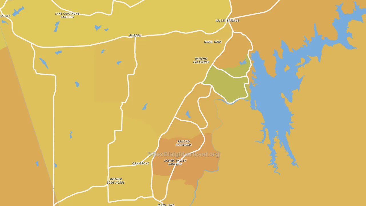 Map of the best neighborhoods in the 95252 area, with better matches in green and worse matches in red