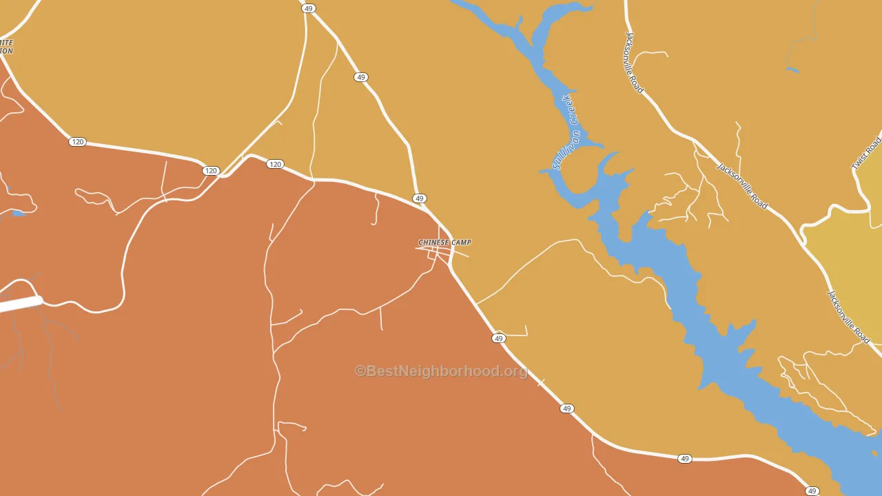Map of the best neighborhoods in the 95309 area, with better matches in green and worse matches in red