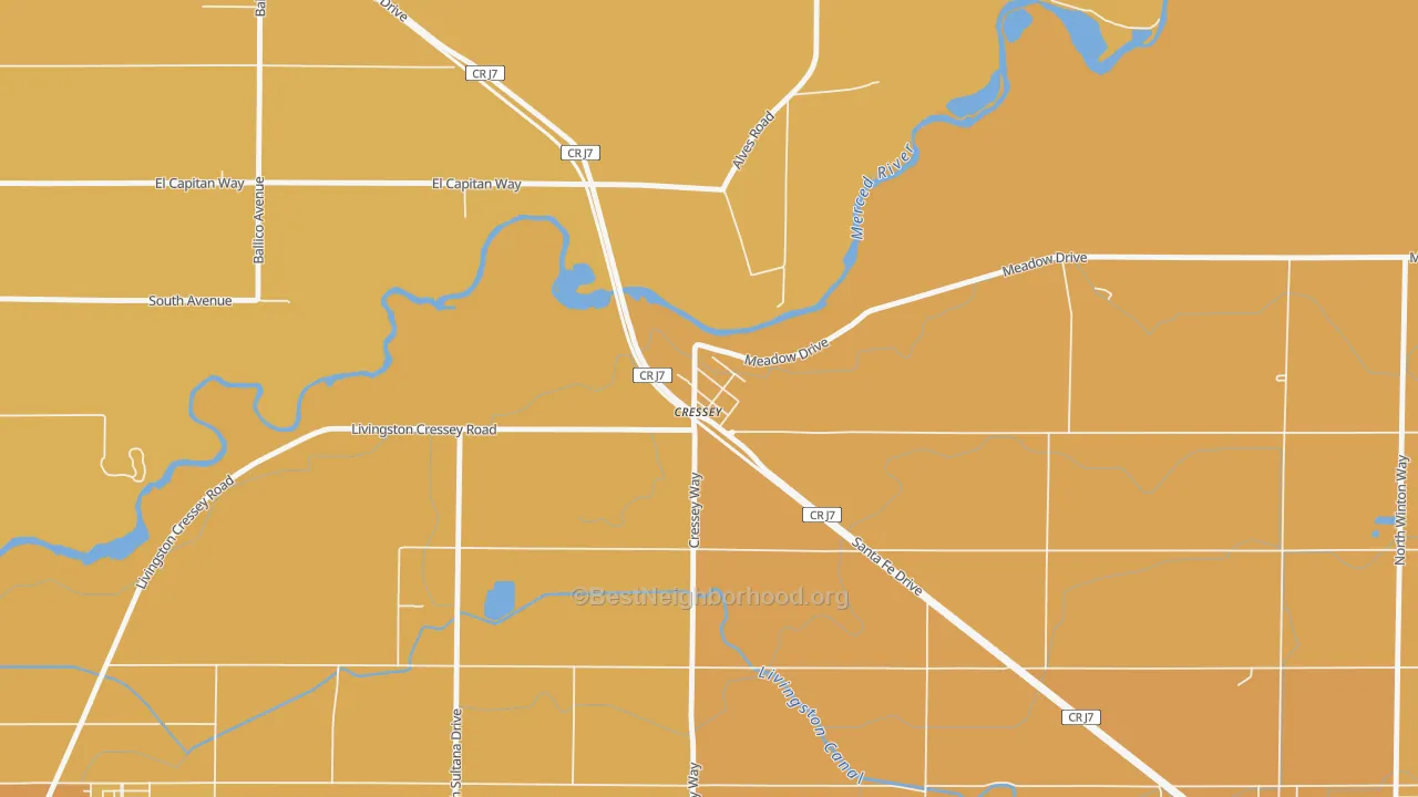 Map of the best neighborhoods in the 95312 area, with better matches in green and worse matches in red