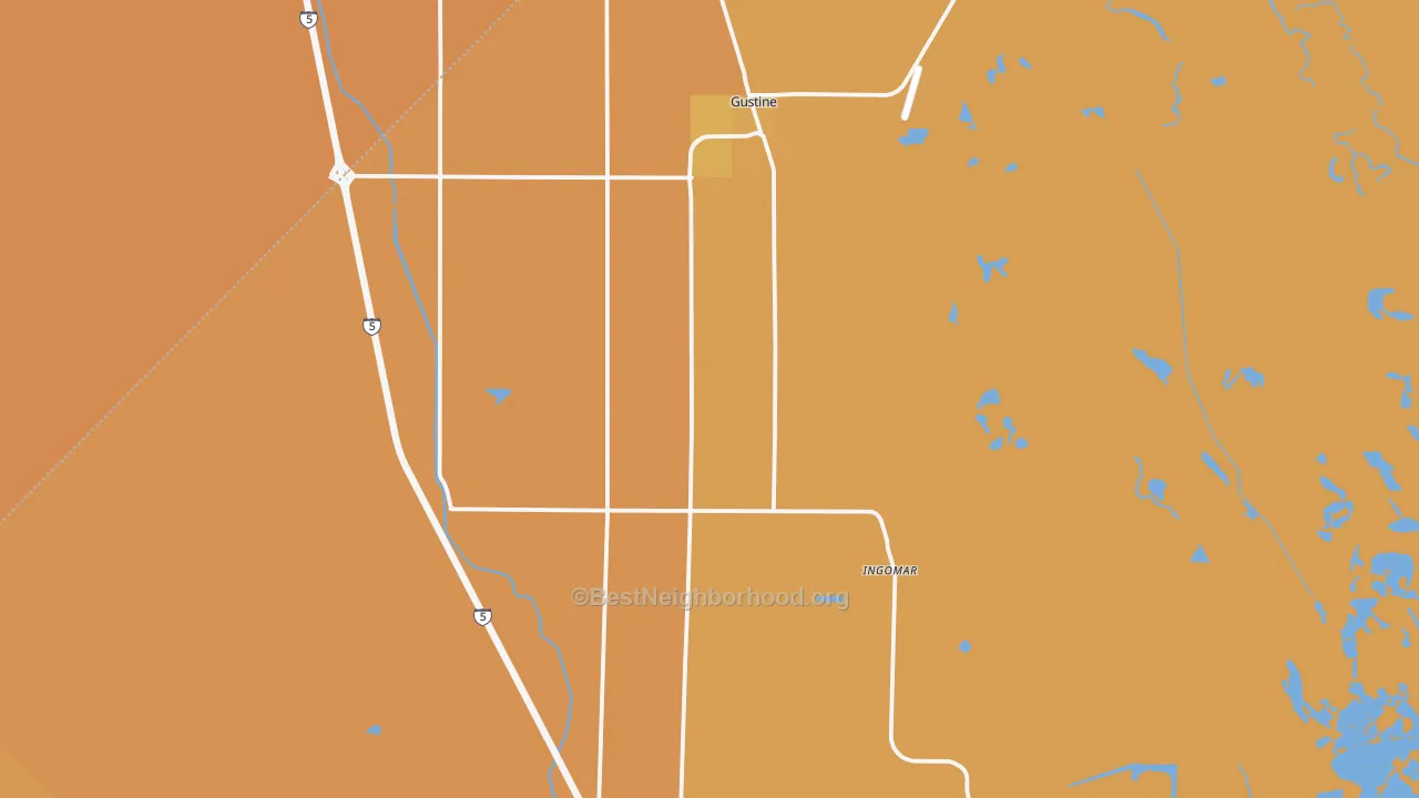 Map of the best neighborhoods in the 95322 area, with better matches in green and worse matches in red