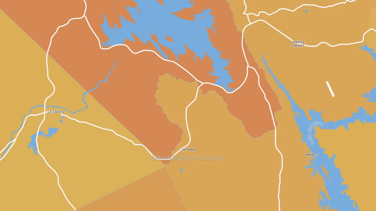 Map of the best neighborhoods in the 95329 area, with better matches in green and worse matches in red