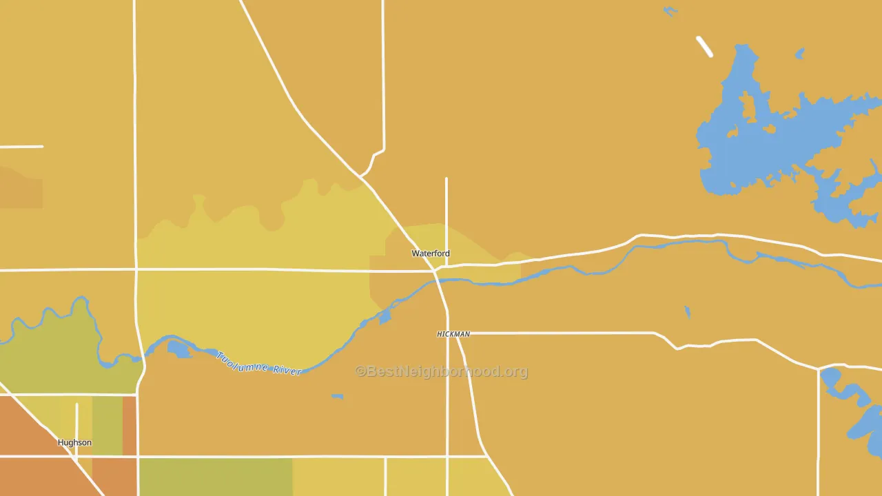 Map of the best neighborhoods in the 95386 area, with better matches in green and worse matches in red