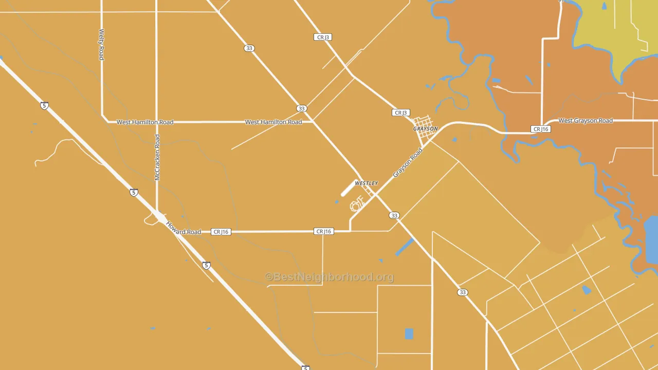 Map of the best neighborhoods in the 95387 area, with better matches in green and worse matches in red