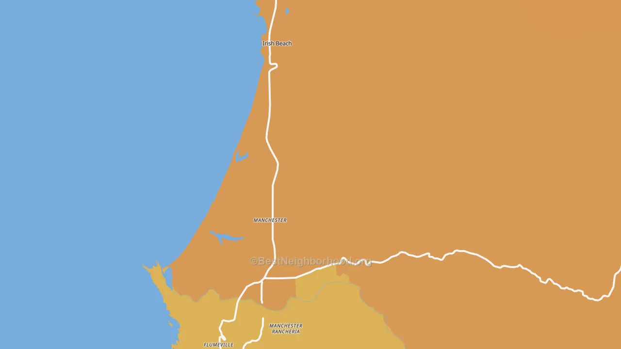 Map of the best neighborhoods in the 95459 area, with better matches in green and worse matches in red