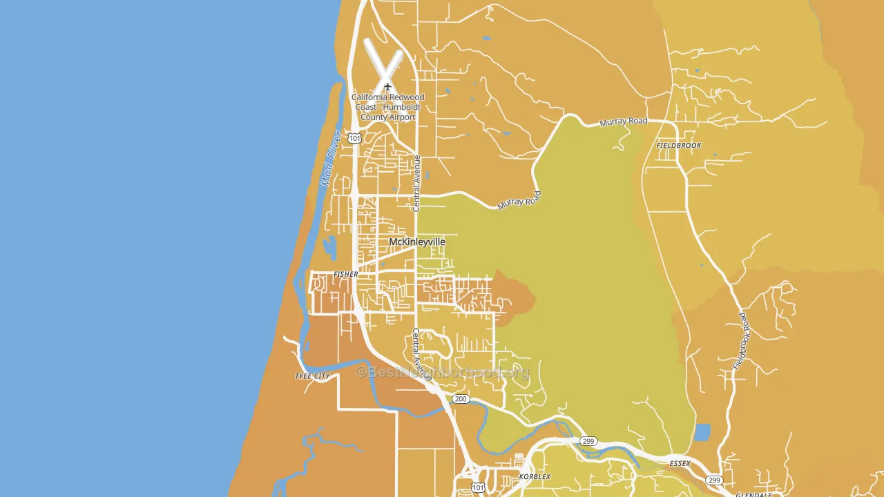 Map of the best neighborhoods in the 95519 area, with better matches in green and worse matches in red
