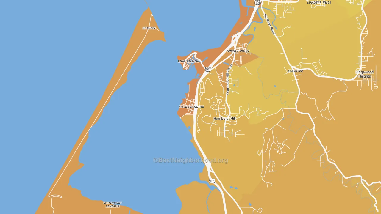 Map of the best neighborhoods in the 95537 area, with better matches in green and worse matches in red