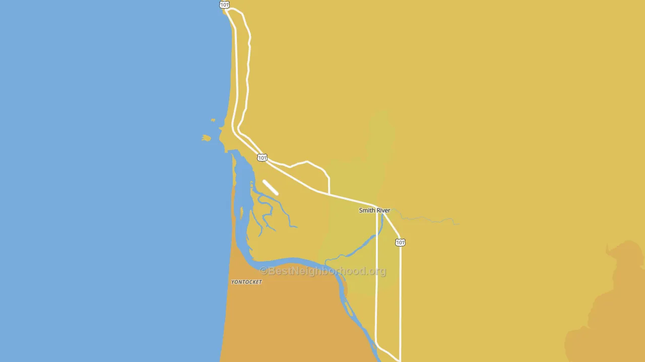 Map of the best neighborhoods in the 95567 area, with better matches in green and worse matches in red